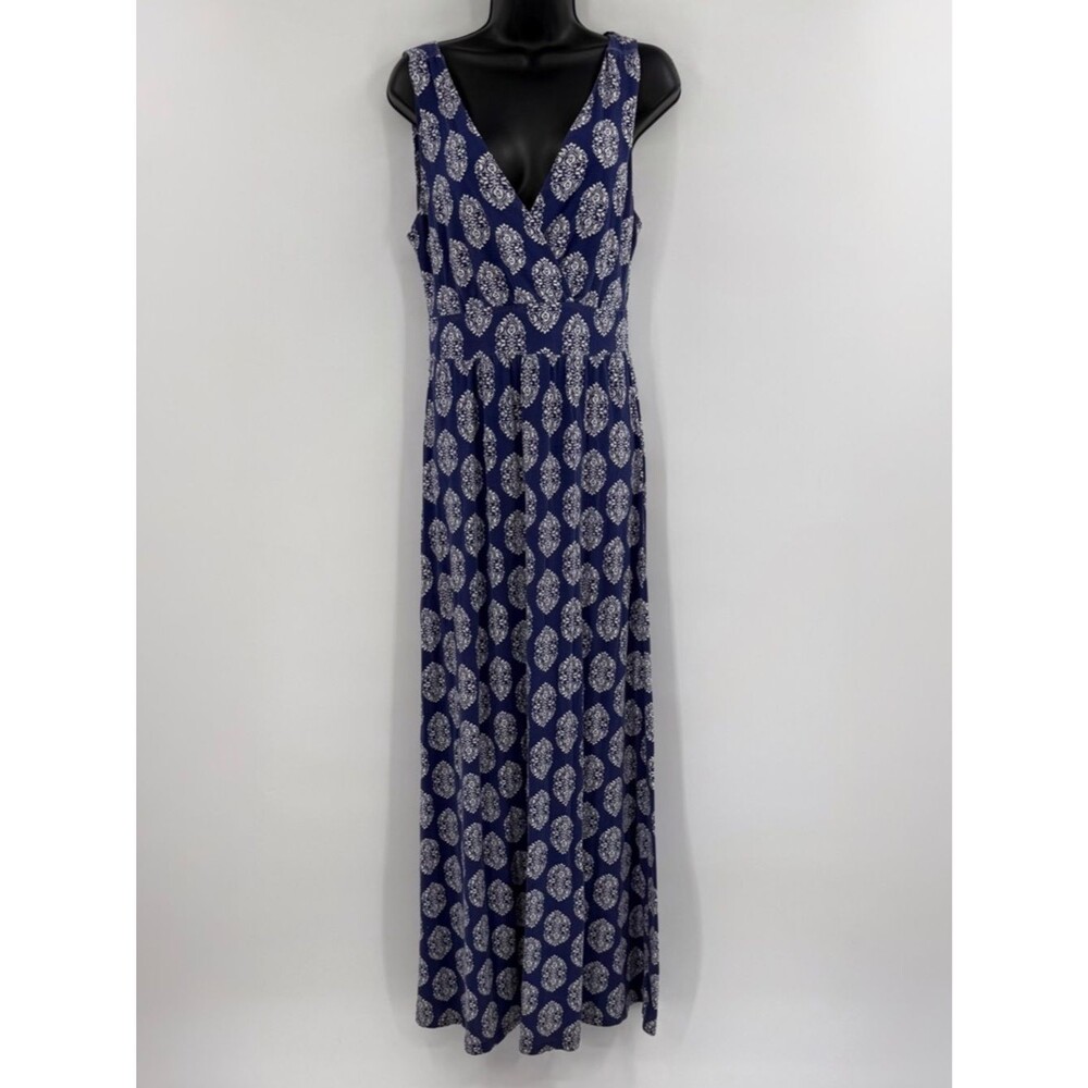 Garnet Hill Medallion Print V Neck Maxi Dress | Navy / White | Size 2